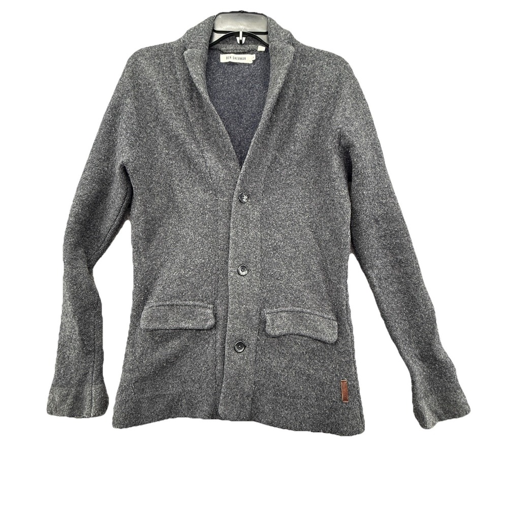 BEN SHERMAN WOOL BLEND ‎ BUTTON CARDIGAN CHARCOAL MENS Small